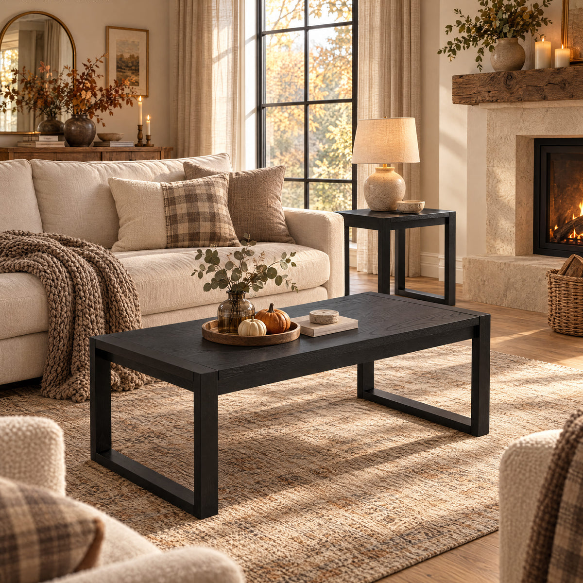 Richmond Set of Pine Coffee Table & End Table - Black – lifestyle scene 6