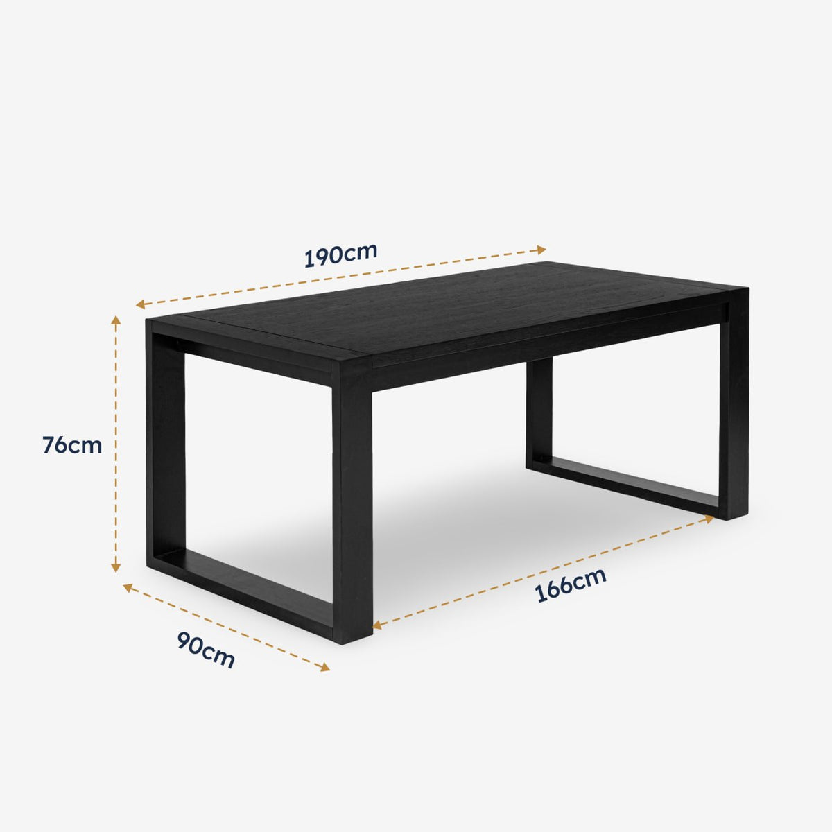 Richmond Pine Dining Table 190cm - Black dimensions