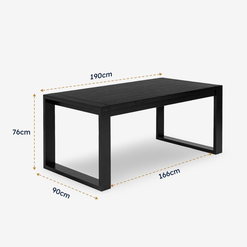 Richmond Pine Dining Table 190cm - Black dimensions