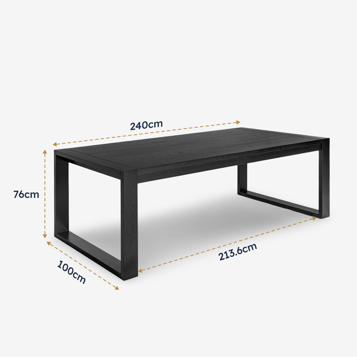 Richmond Pine Dining Table 240cm - Black dimensions