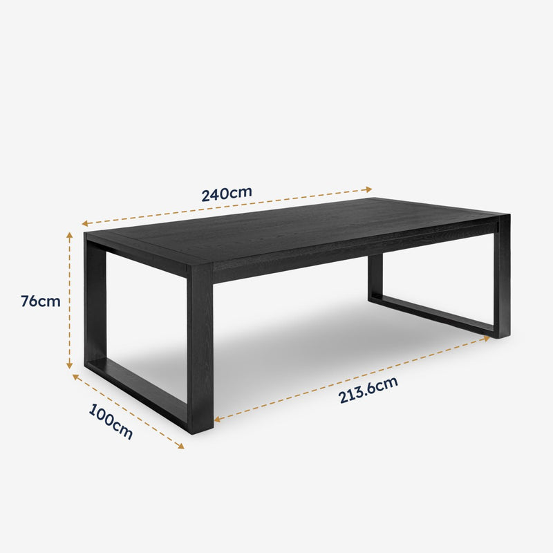 Richmond Pine Dining Table 240cm - Black dimensions