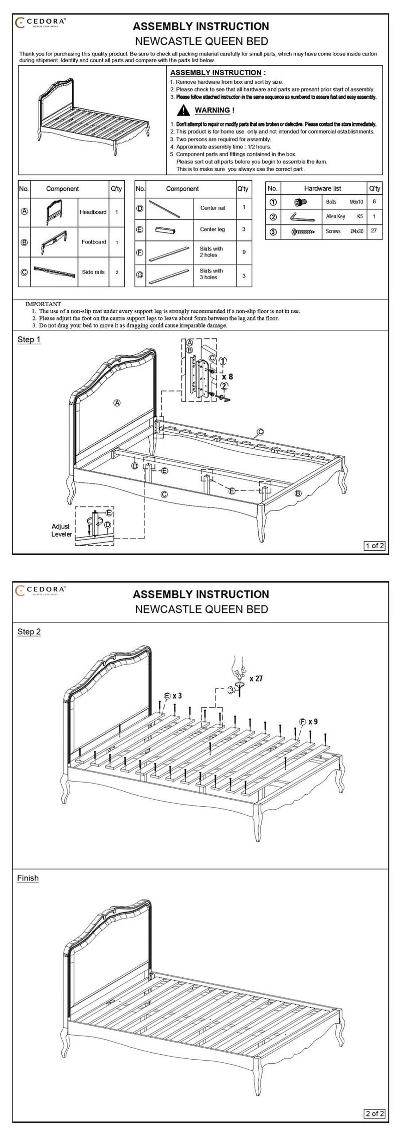 Herculeus Queen Bed assembly instruction manual

