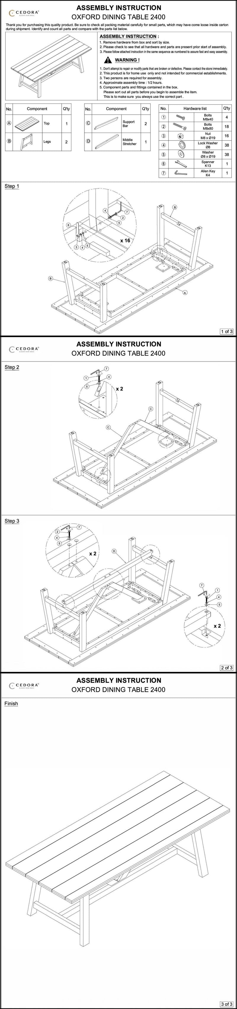 Wooden bench assembly instructions with step-by-step diagrams.

